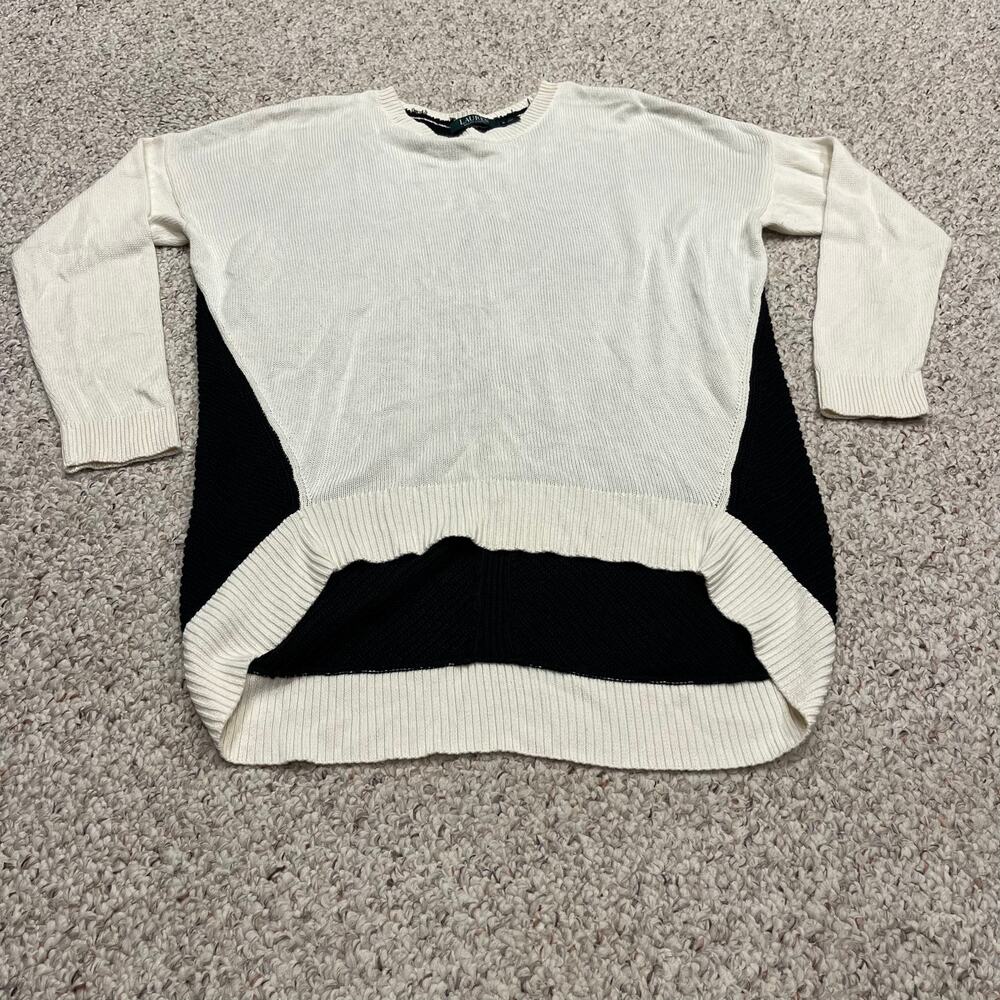 Lauren Ralph Lauren Colorblock Elliptical Hem High Low Sweater Sz M Oversized
